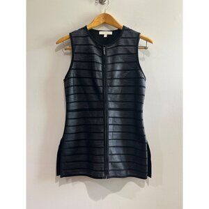 Etcetera Leather Vest Womens 2 Black Full Zip Long Length